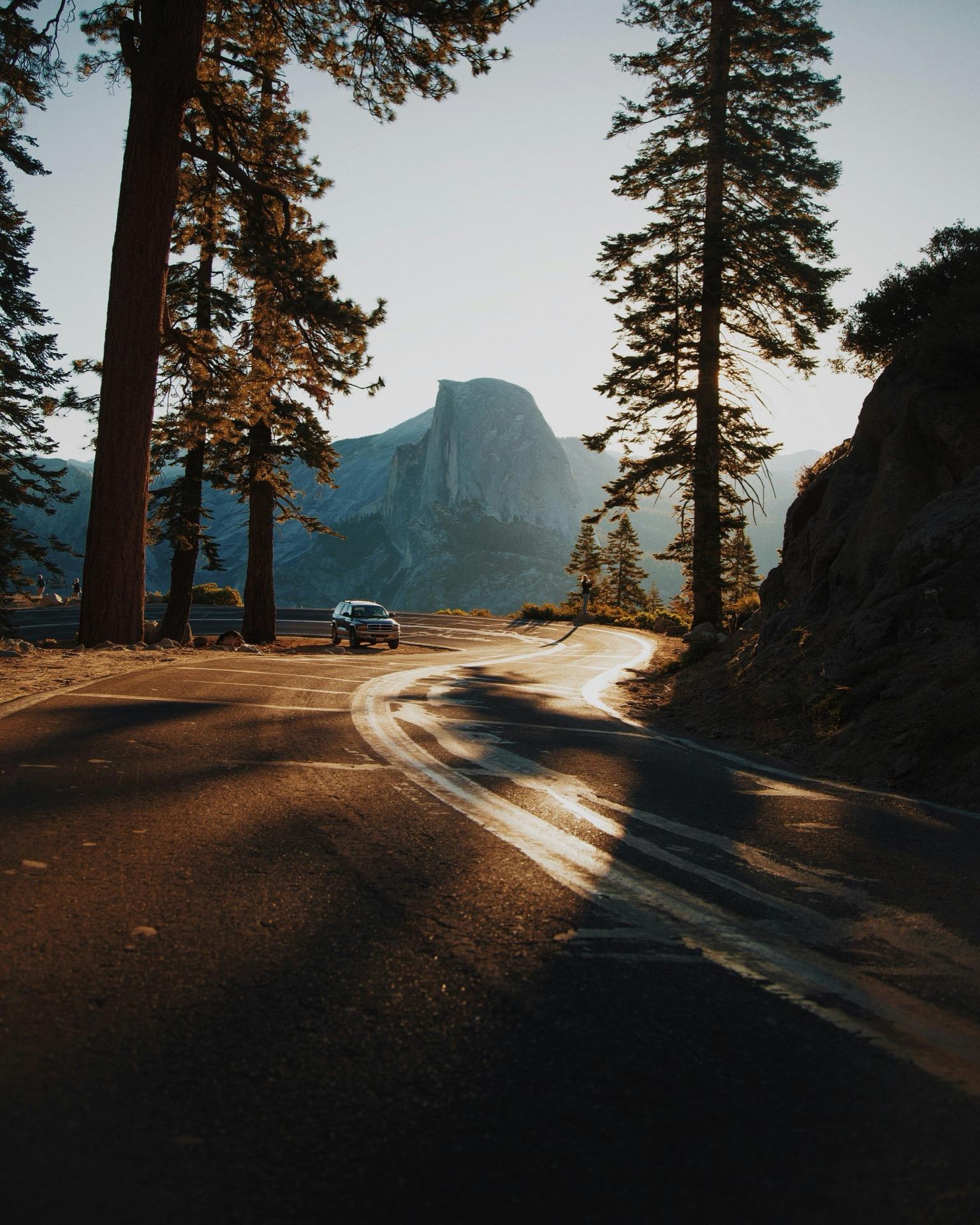 Cinematic mountain road at golden hour