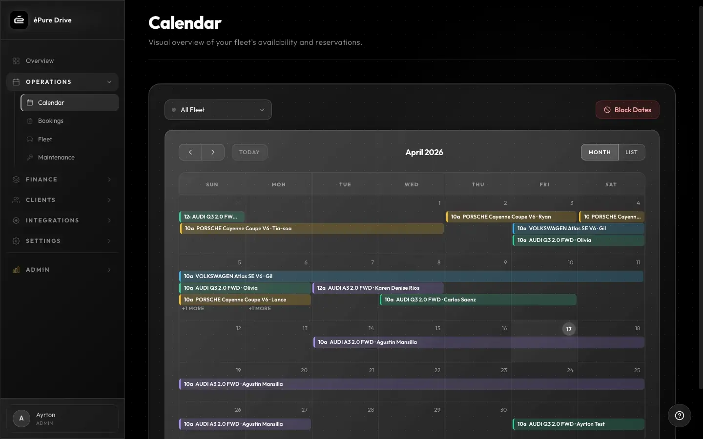 Visual calendar with all reservations